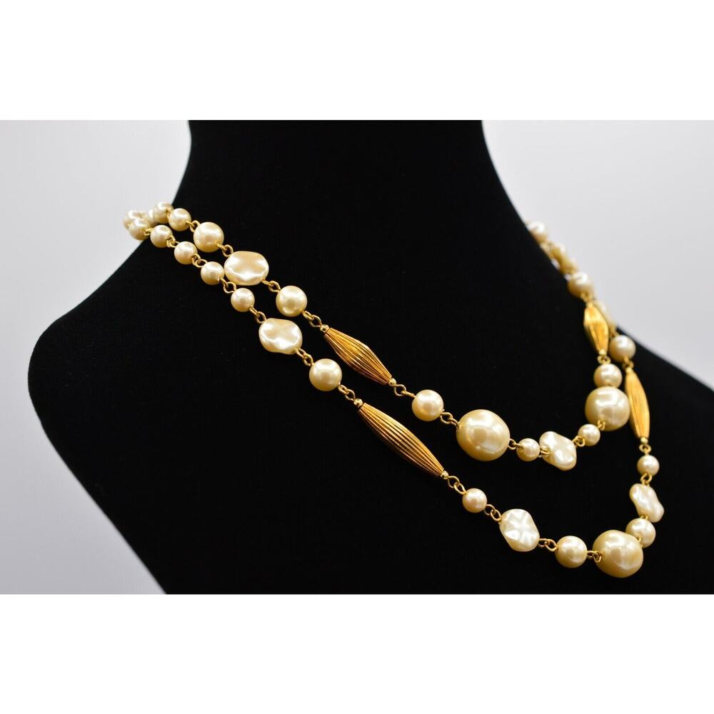 Liz Claiborne Vintage Collar Necklace Multi-Chain Pearl Gold Chain Signed BinY - Picture 9 of 12